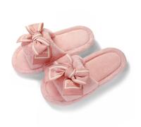YongXinMY Women Bow Slippers - Fuzzy Open Toe House Shoes | Soft plush lining, LOVE bow style, open toe slippers, non slip sole, bedroom home slides, wood floor comfort, all season wear