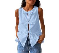 YongXinMY Women's Bow Tie Front Tank Tops - Y2K Sleeveless Peplum Ruffled Hem Loose Coquette Babydoll Vest Shirts Going Out Summer Tie Up Blouse Tops Casual Dressy Tunic Streetwear (S,Blue)