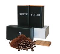 yongyongbuy Tea Coffee Sugar Canisters - 3 Piece 1000ml Metal Storage Jars With Airtight Bamboo Lids