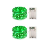 yongzhenlite Set of 2 Battery Operated Mini Led Fairy Lights Dewdrop Lights with Timer 6 Hours on/18 Hours Off for Easter Lighting Decorations,30 LEDs,10 Ft Silver Wire (Green Color)