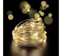 yongzhenlite Set of 2 Battery Operated Mini Led Fairy Lights Dewdrop Lights with Timer 6 Hours on/18 Hours Off for Christmas Party Decorations,30 LEDs,10 Ft Silver Wire (Warm White)