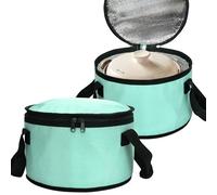 yongzhenlite Set of 2 Insulated Cooler Pie Carrier.Round Thermal Casserole Carrier,Polyester Fabric Cooler Lunch Bag for Hot or Cold Food Transport,Large Size,11x7 Inch (Teal)