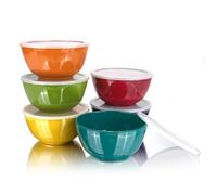 yongzhenlite Set of 6 Melamine 28oz Salad Bowl Set,6 inch Round Soup Bowl,100% Melamine Dinnerware Set for Dinner or Picnic Party,Break-Resistant and BPA Free,Multicolor (with a Sealed lid)