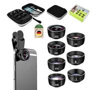 YONHESHI 7-in-1 Mobile Phone Camera Lens, Fisheye Lens, 210° Wide Angle 120° Macro Lens (25x) Star Filter, Telephoto, Kaleidoscope, CPL/Star Filter for iPhone and Most Smartphones
