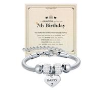 Yonhon Birthday Bracelet Gift for Girls 1-18 Years Old,Heart Happy Birthday Bracelet for Daughter Granddaughter Niece Girls, 5.5 Inches, Stainless Steel, Rhinestone