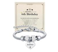 Yonhon Birthday Bracelet Gift for Girls 1-18 Years Old,Heart Happy Birthday Bracelet for Daughter Granddaughter Niece Girls, 7.5 inches, Stainless Steel, Rhinestone