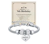 Yonhon Birthday Bracelet Gift for Girls 1-18 Years Old,Heart Happy Birthday Bracelet for Daughter Granddaughter Niece Girls, 5.5 Inches, Stainless Steel, Rhinestone