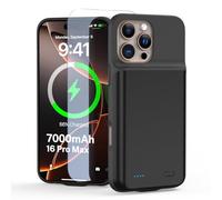 YONHUIZI Battery Case for iPhone 16 Pro Max (6.9 Inches), 7000 mAh Rechargeable Battery Charging Case Battery with Tempered Glass Protection Glass, Power Bank Case Additional Battery Case Battery