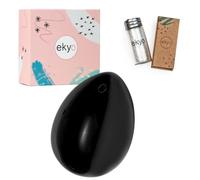 Yoni Egg Obsidian Stone 4 x 3 cm (Drilled Included) Including Unwaxed Cord, Instructions, Cleaning Brush & Meditation - Pelvic Floor Training for Women - Yoni Egg Black