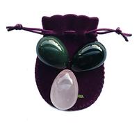 Yoni Eggs 3-pcs Set Made of 3 Gemstones: Nephrite Jade, Rose Quartz & Obsidian, All Medium Size and Drilled, Comes with User Instructions and Certificates, to Train Pelvic Floor Muscles, by Polar Jade