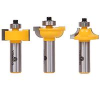Yonico 12319 - 3 Bit Glass Door Router Bit Set, Round Over, Cove and Rabbet Bits for Glass Doors - 1/2" Shank