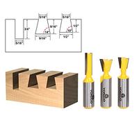 Yonico 14318-3 Bit Dovetail Router Bit Set, Dovetail Bits: 10 Deg. & 14 Deg., Straight Bit: 5/16" - 1/2" Shank