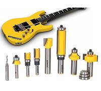 Yonico 14801 - 8 Bit Luthier Electric Guitar Router Bit Set, Includes 8 Bits & 3 Bearings for Electric Guitar Making - 1/2" & 1/4" Shank