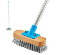 YONILL Stainless Steel Deck Scrub Brush with Long Handle - 60" Heavy Duty Swimming Pool Brush with Pole, Moss Remover Wire Cleaning Brushes for Rough Surface, Concrete Floor, Patio, Garden, Garage