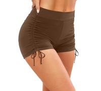 Yonique High Waist Swim Trunks for Women Tummy Control Swim Shorts for Boys | Gather side strings to secure leg, Wide V-seam band for a flat midsection, Full rear design for active security