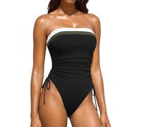 Yonique - One Piece Swimsuit for Women Strapless Tummy Control Bandeau Bathing Suit, Black color block, M