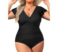 Yonique Plus Size One Piece Swimsuits For Women Tummy Control Bathing Suits Full Coverage Swimwear, Black01, 22 Plus