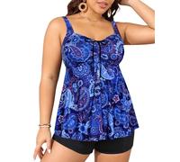 Yonique Plus Size Tankini Swimsuits for Women with Shorts Flyaway Bathing Suits 2 Piece Swimwear, Blue Paisley 02, 20 Große Größen
