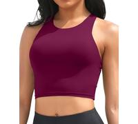 Yonique Women Bikini Top Only Crop Swim Top Longline Swimsuit Tops High Neck Bathing Suit Top, Purple, XL