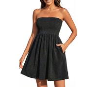 Yonique Women Terry Cloth Cover up - Strapless Beach Cover Up Tube Top with Pockets, Black, Medium