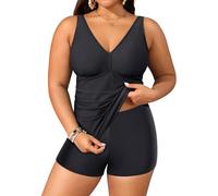 Yonique Womens Plus Size Swimsuits with Shorts Tummy Control Tankini Two Piece Bathing Suits Athletic Swimwear, Black, 26 Plus