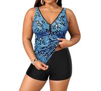 Yonique Womens Plus Size Swimsuits with Shorts Tummy Control Tankini Two Piece Bathing Suits Athletic Swimwear