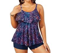 Yonique Women's Plus Size Tankini Swimsuits with Shorts Two Piece Bathing Suits Ruffle Swimsuits Tummy Control Swimwear, Star Whole Sky, 16 Plus