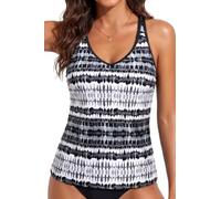 Yonique Womens Tankini Top Only Athletic Swim Top Modest Tankini Swimsuit No Bottom, Black and White, Large