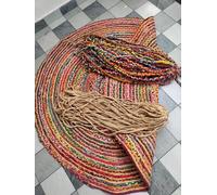 Yonir Export Jute & Cotton Rug Multti Color Round Hand Braided Floor Carpet for Living Room, Door mat, Bedroom, Dining, Office Area Rug (9 Feet x 9 Feet (270cm x 270cm))