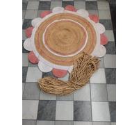 Yonir Export Jute Rug Round Natural Hand Braided Scallop Design Floor Carpet for Living Room, Door mat, Bedroom, Dining, Office Area Rug (5 Feet x 5 Feet (150cm x 150cm))