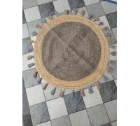 Yonir Export Jute Rug Round Natural Hand Braided Tussle Design Floor Carpet for Living Room, Door mat, Bedroom, Dining, Office Area Rug (8 Feet x 8 Feet (240cm x 240cm))