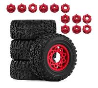 YONMFRDS RC Beadlock Tires For TRX4M For SCX24 For FMS Ascent18 For FCX24 1/18 1.3 Inch Beadlock Wheels Tires Crawler Upgrade High Traction Modified Replace(Red)