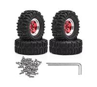 YONMFRDS RC Car DIY Parts For TRX4M For SCX24 AX24 For FCX24 FCX24M For Ascent-18 1/18 1/24 64mm 1.3" Metal Beadlock Wheel Tire Set RC Crawler Car Upgrade Parts(Red)