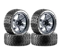 YONMFRDS RC Repairs Spare Parts For HW Matchbox Domeka 1/10 4PCS 12MM Connector AlloAy Wheels Rubber Tires RC Diecast Car Model Off Road Parts(Chrome)