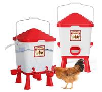 YONOOQ Chicken Feeder and Waterer Set, 5 Gal/26 Pound, Chicken Waterer with Automatic Float Valve, No Waste Poultry Feeder, Chick Coop Accessories, Suitable for Chicken, Duck, Turkey