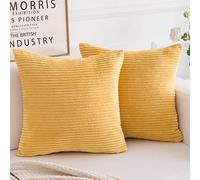 Yonous Corduroy Cushion Covers, Soft Square Decorative Throw Pillow Home Decor for Living Room Couch Bed Sofa, Set of 2 Pack, Grass Yellow, 40x40 CM / 16x16 Inch