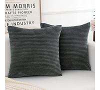Yonous Corduroy Cushion Covers, Soft Square Decorative Throw Pillow Home Decor for Living Room Couch Bed Sofa, Set of 2 Pack, Dark Grey, 40x40 CM / 16x16 Inch