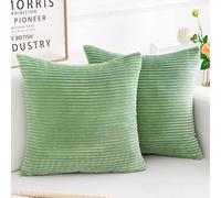 Yonous Corduroy Cushion Covers, Soft Square Decorative Throw Pillow Home Decor for Living Room Couch Bed Sofa, Set of 2 Pack, Bean Green, 50x50 CM / 20x20 Inch