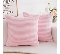 Yonous Corduroy Cushion Covers, Soft Square Decorative Throw Pillow Home Decor for Living Room Couch Bed Sofa, Set of 2 Pack, Pink, 45x45 CM / 18x18 Inch