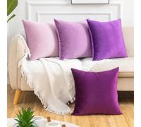 Yonous Gradient Colors Combo Set Cushion Covers, Premium Velvet Soft Square Decorative Throw Pillow for Sofa Bedroom Car, Set of 4, (18''x18'', Purple-Light Purple)