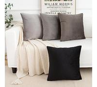 Yonous Gradient Colors Combo Set Cushion Covers, Premium Velvet Soft Square Decorative Throw Pillow for Sofa Bedroom Car, Set of 4, (20''x20'', Black-Light Grey)