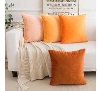 Yonous Gradient Colors Combo Set Cushion Covers, Premium Velvet Soft Square Decorative Throw Pillow for Sofa Bedroom Car, Set of 4, (18''x18'', Orange-Light Orange)