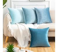 Yonous Gradient Colors Combo Set Cushion Covers, Premium Velvet Soft Square Decorative Throw Pillow for Sofa Bedroom Car, Set of 4, (18''x18'', Blue-Light Blue)
