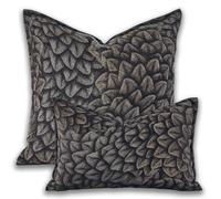 Yonous Premium Series Feather Jacquard Cushion Covers, Luxurious Velvet Throw Pillow for Bohemian & Elegant Décor, Covers Only, Gilt Black, 12x20 Inch / 30 x 50 cm