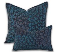 Yonous Premium Series Feather Jacquard Cushion Covers, Luxurious Velvet Throw Pillow for Bohemian & Elegant Décor, Covers Only, Peacock Blue, 12x20 Inch / 30 x 50 cm