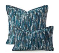 Yonous Premium Series Fringe Boho Cushion Covers, Linen Woven Luxury Thick Throw Pillow with Tassels for Home Décor, Teal, 18x18 Inch / 45 x 45 cm