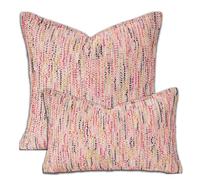 Yonous Premium Series Fringe Boho Cushion Covers, Linen Woven Luxury Thick Throw Pillow with Tassels for Home Décor, Pink, 18x18 Inch / 45 x 45 cm