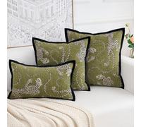 Yonous PREMIUM SERIES Snow Leopard Cushion Covers, Animal Jacquard Throw Pillow for Home Decor, Chenille Velvet Double-Sided Designs, Dark Green, 12 x 20 inch / 30 x 50 cm, Covers Only