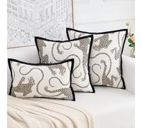 Yonous PREMIUM SERIES Snow Leopard Cushion Covers, Animal Jacquard Throw Pillow for Home Decor, Chenille Velvet Double-Sided Designs, Cream White, 12 x 20 inch / 30 x 50 cm, Covers Only