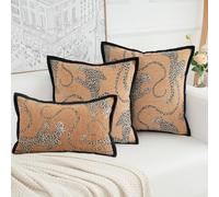 Yonous PREMIUM SERIES Snow Leopard Cushion Covers, Animal Jacquard Throw Pillow for Home Decor, Chenille Velvet Double-Sided Designs, Brown Yellow, 18 x 18 inch / 45 x 45 cm, Covers Only